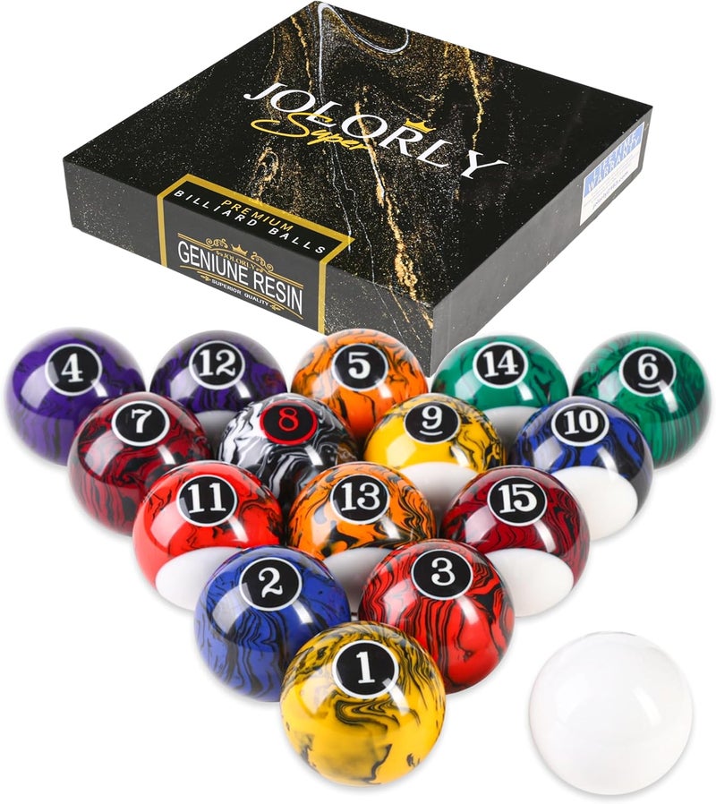 JOLORLY Pool Balls Billiard Set – 2-1/4" Regulation Size, 6 oz Professional Weight, AAA Grade Pure Resin, Pool Table Balls for Tournament, Bar, Game Room & Gifts - Image 1